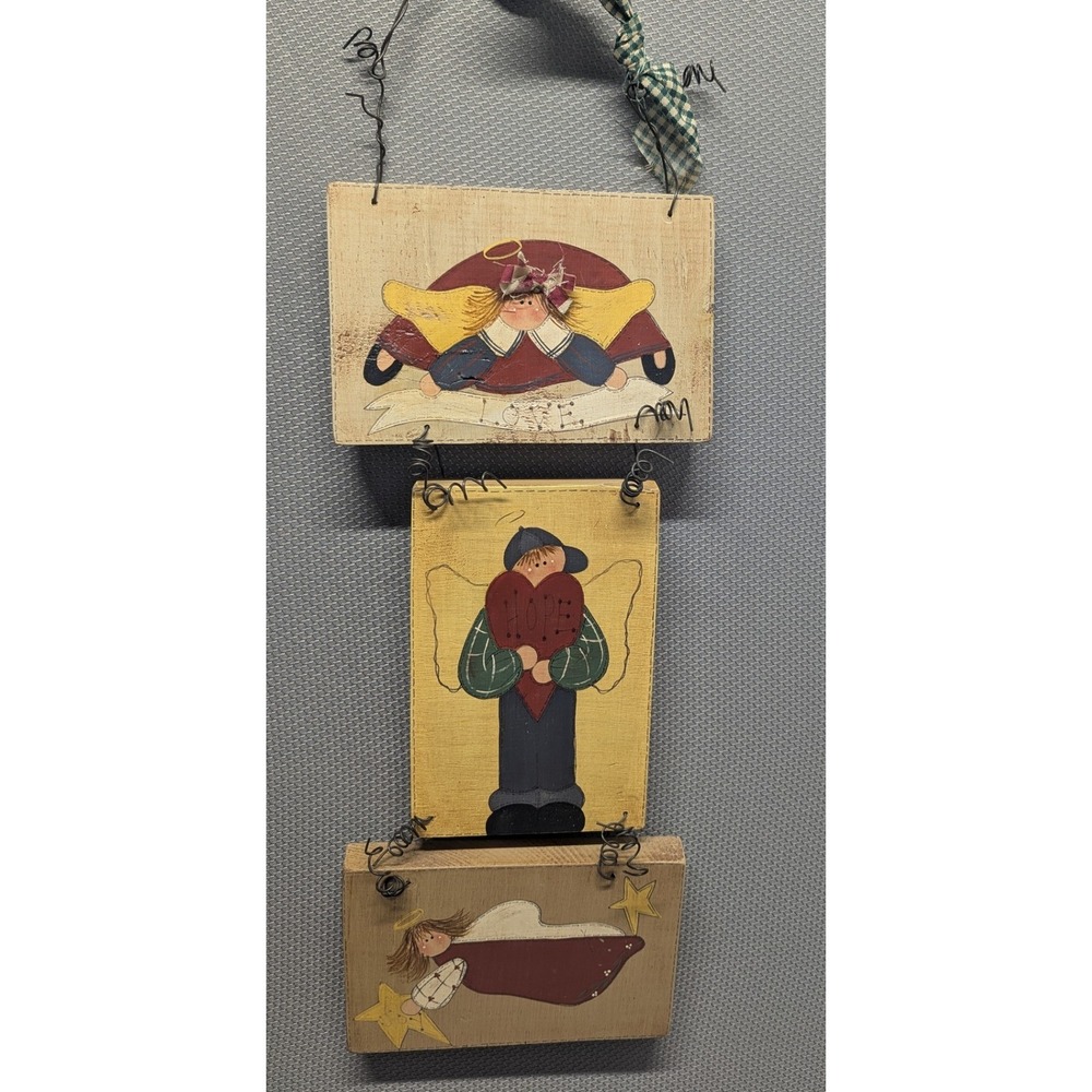 Vintage Rustic Wooden Angel Wall Hanging Love Hope Folk Art Farmhouse Decor
